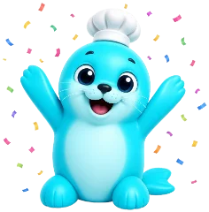 Foo, la mascota de Foodly, celebrando